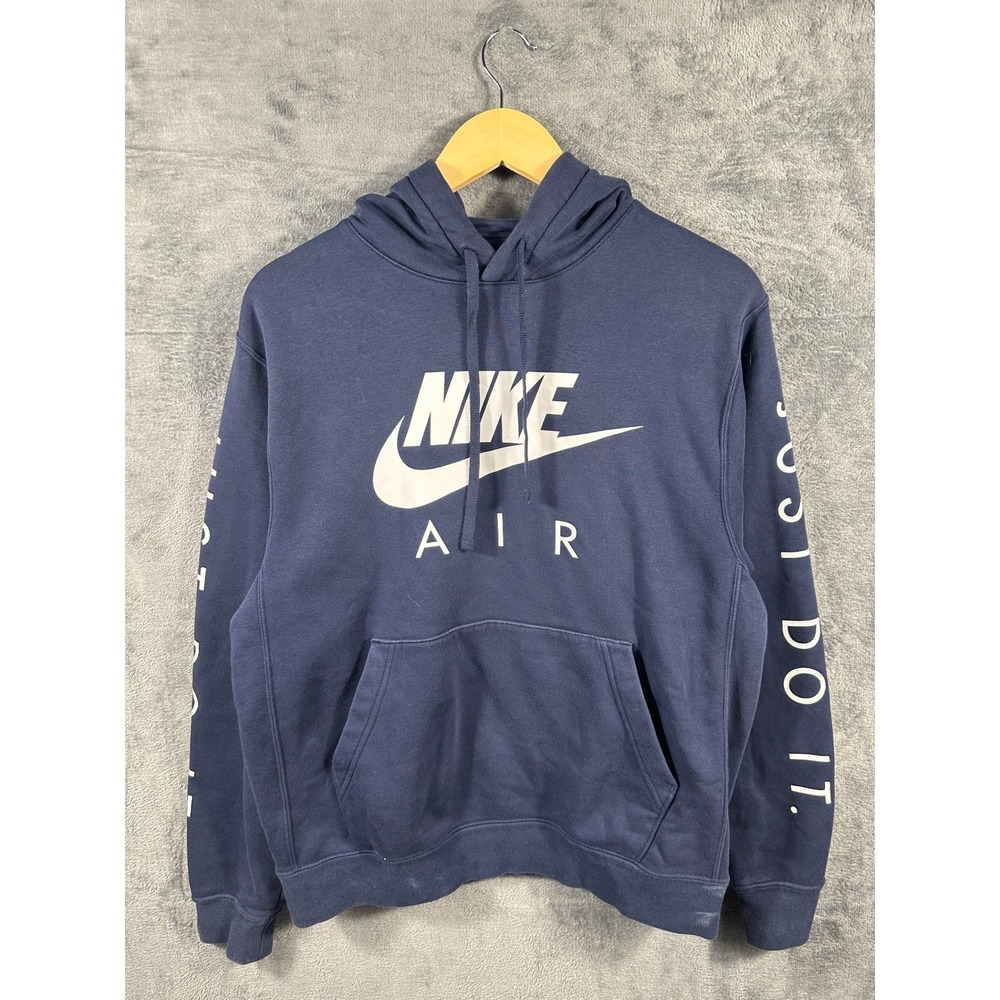 Nike Air Hoodie Mens Medium Navy Blue Just Do It Sleeve Graphic Sweatshirt
